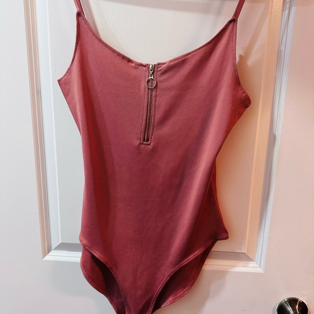 Dusty Pink Knit Zip Bodysuit